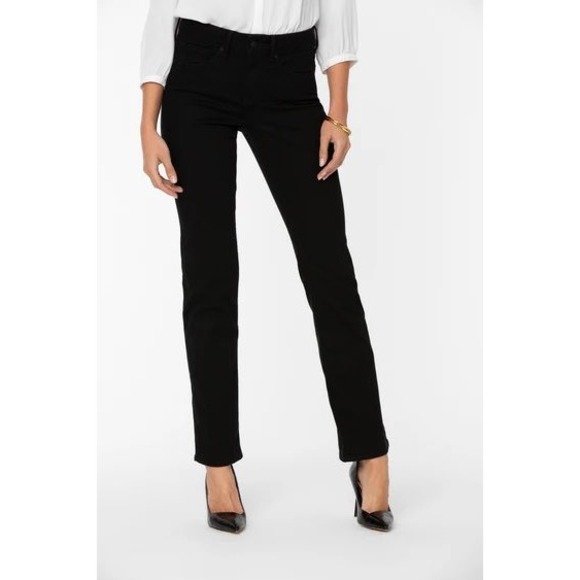 NYDJ Denim - NYDJ Marilyn Straight Leg Jeans Sz 6‎ Black Denim Mid Rise Stretch Slimming Long
